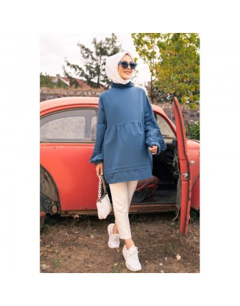 Tunique ample à manches larges pour femme - Couleur bleu pétrole 
