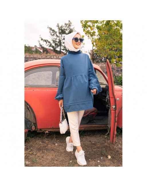 Tunique ample à manches larges pour femme - Couleur bleu pétrole Tunique ample à manches larges pour femme - Couleur bleu pétrole