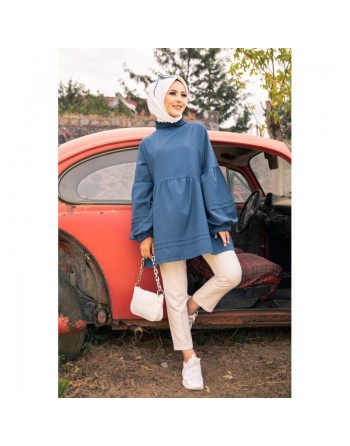 Tunique ample à manches larges pour femme - Couleur bleu pétrole 
