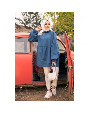 Tunique ample à manches larges pour femme - Couleur bleu pétrole 
