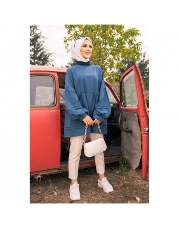 Tunique ample à manches larges pour femme - Couleur bleu pétrole 
