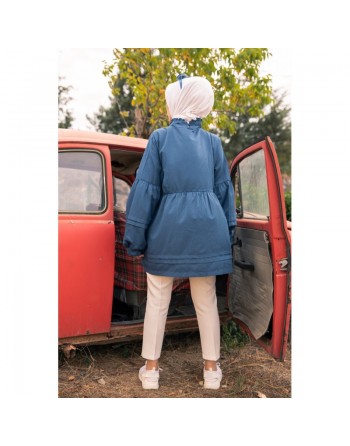 Tunique ample à manches larges pour femme - Couleur bleu pétrole 