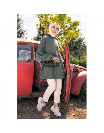 Tunique ample à manches larges pour femme - Couleur kaki 