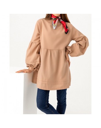 Tunique ample à manches larges pour femme - Couleur beige 