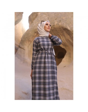 Robe à carreaux (Vêtements hijab pour femmes) - Couleur gris et bleu marine 