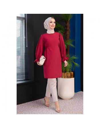 Tunique manches ballon (Vêtement style habillé pour femme voilée) - Couleur bordeaux 