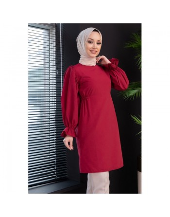 Tunique manches ballon (Vêtement style habillé pour femme voilée) - Couleur bordeaux 