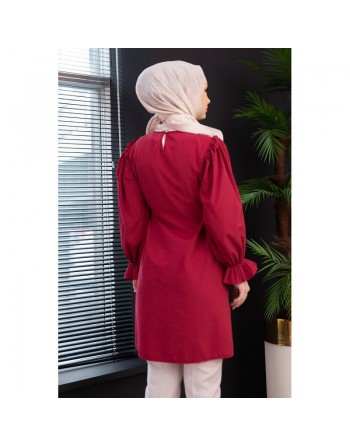 Tunique manches ballon (Vêtement style habillé pour femme voilée) - Couleur bordeaux 