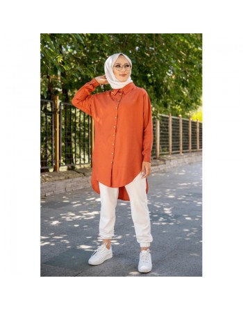 Chemise longe pour femme (Vêtement pour hijab) - Couleur brique 