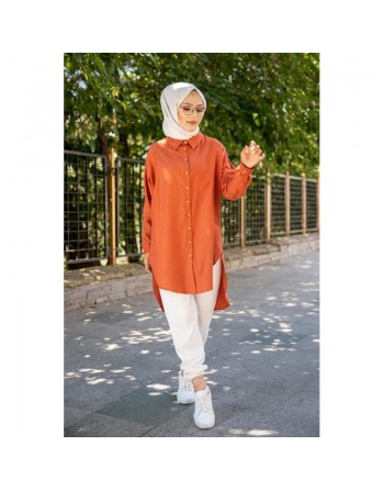 Chemise longe pour femme (Vêtement pour hijab) - Couleur brique 