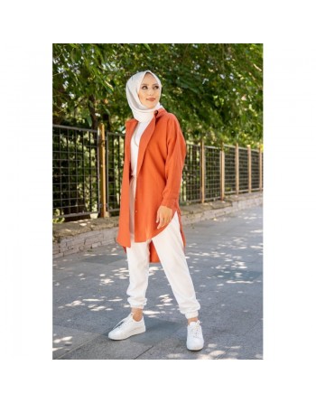 Chemise longe pour femme (Vêtement pour hijab) - Couleur brique 