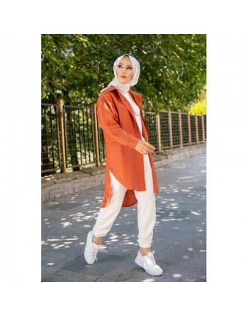 Chemise longe pour femme (Vêtement pour hijab) - Couleur brique 