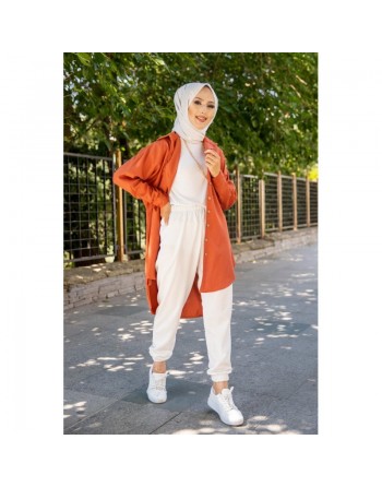 Chemise longe pour femme (Vêtement pour hijab) - Couleur brique 