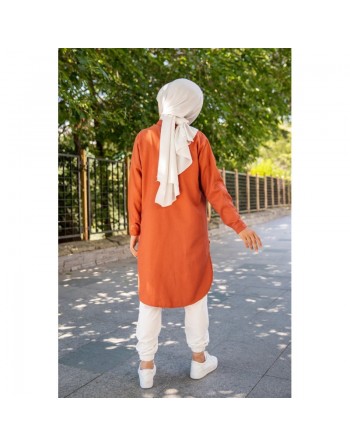 Chemise longe pour femme (Vêtement pour hijab) - Couleur brique 