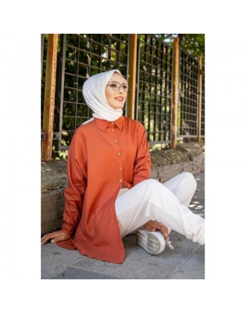 Chemise longe pour femme (Vêtement pour hijab) - Couleur brique 