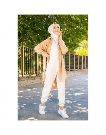 Chemise longe pour femme (Vêtement style chic pour hijab) - Couleur beige 