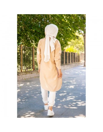 Chemise longe pour femme (Vêtement style chic pour hijab) - Couleur beige 