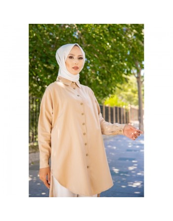Chemise longe pour femme (Vêtement style chic pour hijab) - Couleur beige 