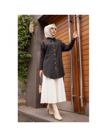 Chemise longe pour femme (Vêtement chic pour hijab) - Couleur noir 
