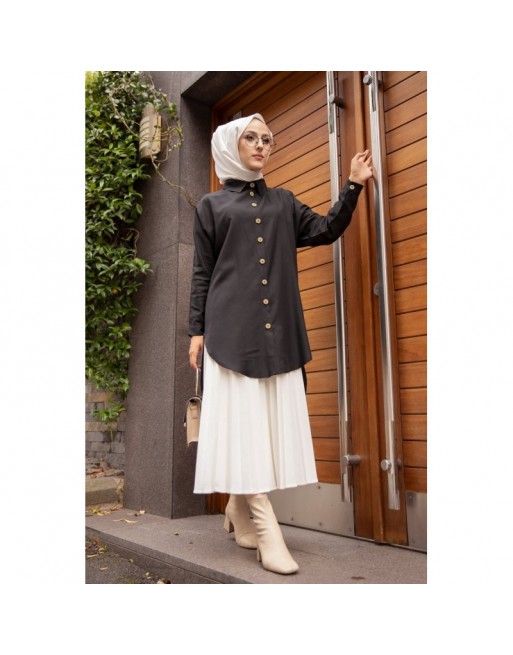 Chemise longe pour femme (Vêtement chic pour hijab) - Couleur noir Chemise longe pour femme (Vêtement chic pour hijab) - Couleur noir