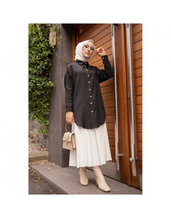 Chemise longe pour femme (Vêtement chic pour hijab) - Couleur noir 