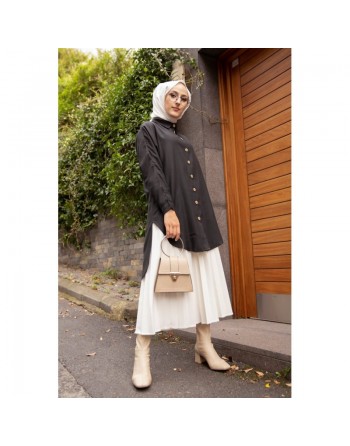 Chemise longe pour femme (Vêtement chic pour hijab) - Couleur noir 