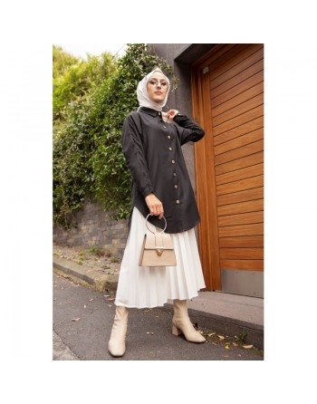 Chemise longe pour femme (Vêtement chic pour hijab) - Couleur noir 