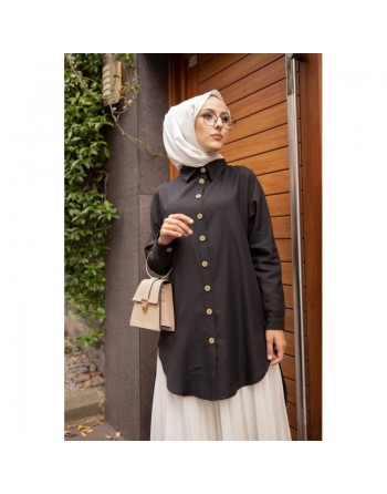 Chemise longe pour femme (Vêtement chic pour hijab) - Couleur noir 