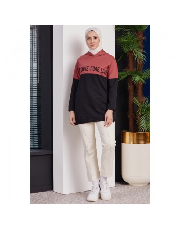 Tunique avec capuche pour femme (Sweat-shirt moderne avec inscription Love) - Couleur vieux rose 