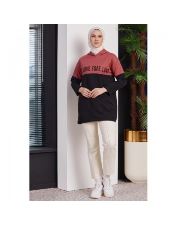 Tunique avec capuche pour femme (Sweat-shirt moderne avec inscription Love) - Couleur vieux rose 