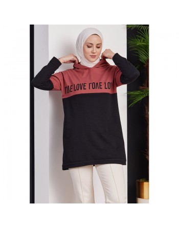Tunique avec capuche pour femme (Sweat-shirt moderne avec inscription Love) - Couleur vieux rose 