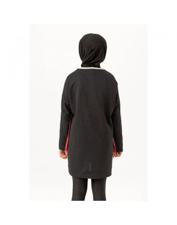 Tunique originale pour femme - Sweat-shirt tricolore - Couleur blanc noir et rose 