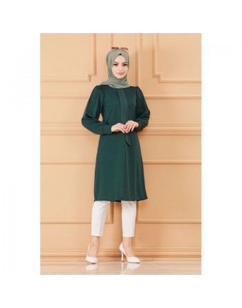 Tunique style habillé pour femme (Tenue hijab classique) - Couleur vert émeraude 