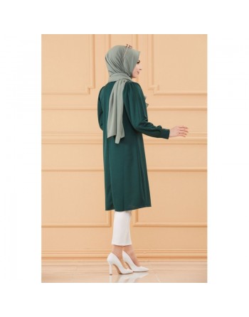 Tunique style habillé pour femme (Tenue hijab classique) - Couleur vert émeraude 