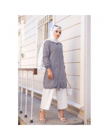 Tunique à carreaux pour femme voilée - Couleur noir et blanc 