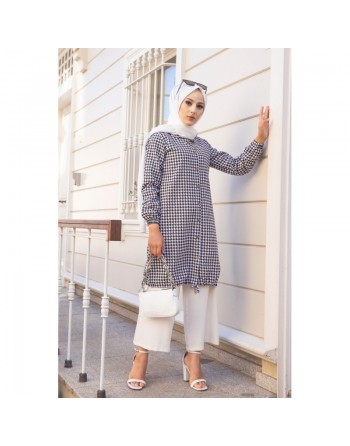 Tunique à carreaux pour femme voilée - Couleur noir et blanc 