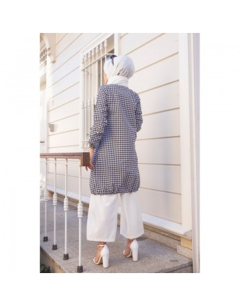 Tunique à carreaux pour femme voilée - Couleur noir et blanc 