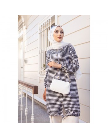 Tunique à carreaux pour femme voilée - Couleur noir et blanc 