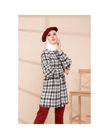 Veste-Tunique à carreaux (Tenue Hijab Hiver) - Couleur noir 