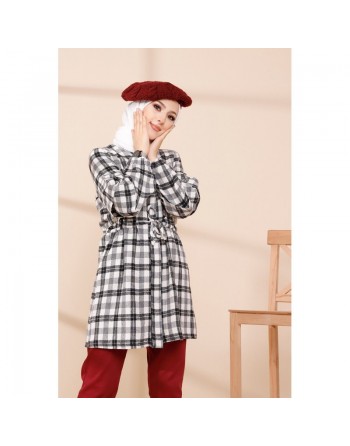 Veste-Tunique à carreaux (Tenue Hijab Hiver) - Couleur noir 