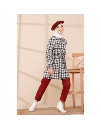 Veste-Tunique à carreaux (Tenue Hijab Hiver) - Couleur noir 