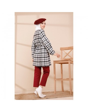 Veste-Tunique à carreaux (Tenue Hijab Hiver) - Couleur noir 