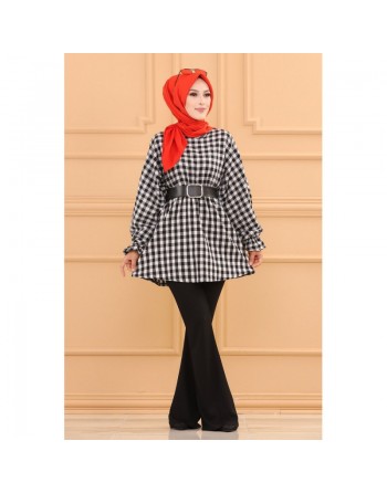 Tunique à carreaux pour femmes - Couleur noir et blanc 