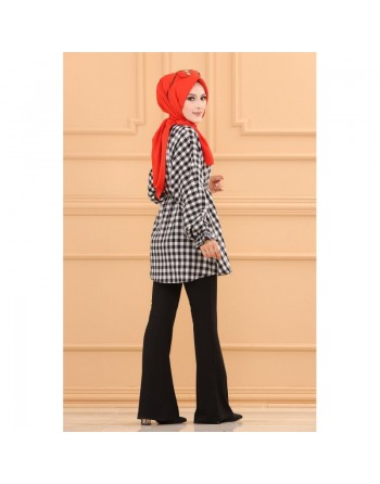 Tunique à carreaux pour femmes - Couleur noir et blanc 