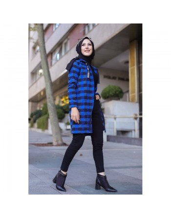 Veste-Tunique zippée à capuche (Tenue Hijab Automne Hiver) - Couleur bleu roi 