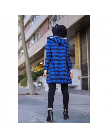 Veste-Tunique zippée à capuche (Tenue Hijab Automne Hiver) - Couleur bleu roi 