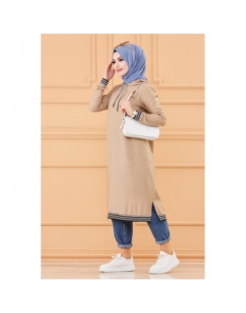 Tunique avec capuche (Tenue décontractée femme musulmane) - Couleur beige 