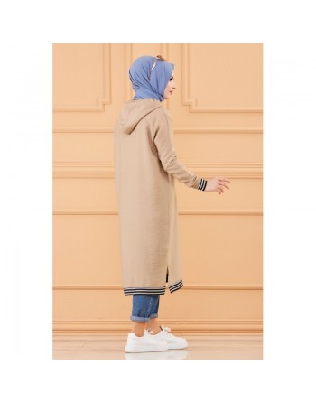 Tunique avec capuche (Tenue décontractée femme musulmane) - Couleur beige 