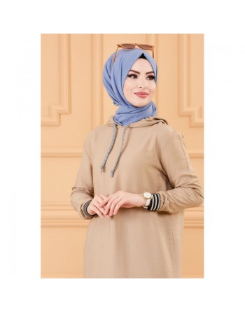 Tunique avec capuche (Tenue décontractée femme musulmane) - Couleur beige 
