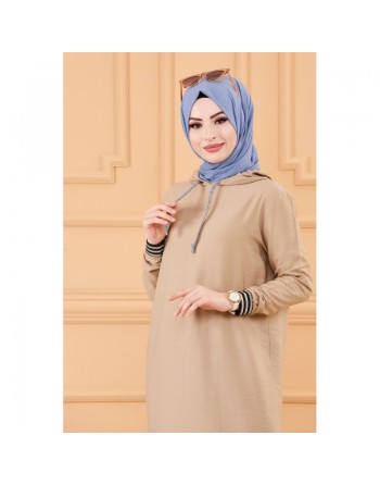 Tunique avec capuche (Tenue décontractée femme musulmane) - Couleur beige 